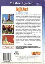 Box back cover for Daffy Duck in Hollywood on the Sega Master System.