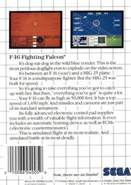 Box back cover for F-16 Fighting Falcon on the Sega Master System.