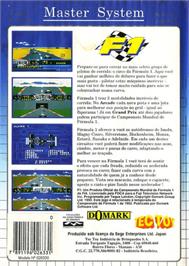 Box back cover for F1 on the Sega Master System.