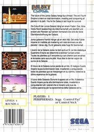 Box back cover for Galaxy Force on the Sega Master System.
