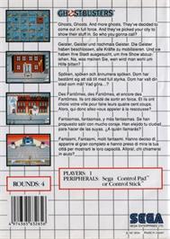 Box back cover for Ghostbusters on the Sega Master System.