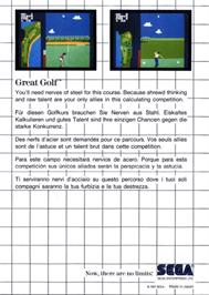Box back cover for Great Golf on the Sega Master System.
