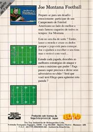 Box back cover for Joe Montana Football on the Sega Master System.