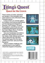 Box back cover for King's Quest on the Sega Master System.