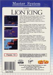 Box back cover for Lion King on the Sega Master System.