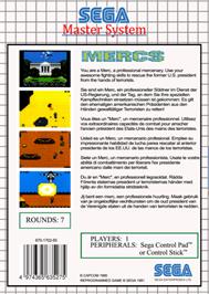 Box back cover for Mercs on the Sega Master System.