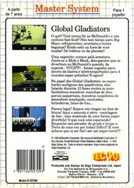 Box back cover for Mick & Mack as the Global Gladiators on the Sega Master System.