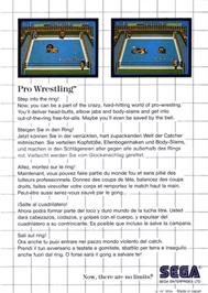 Box back cover for Pro Wrestling on the Sega Master System.