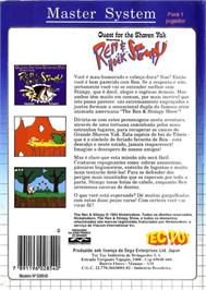 Box back cover for Quest for the Shaven Yak starring Ren Hoëk & Stimpy on the Sega Master System.