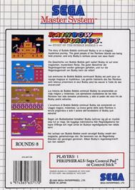 Box back cover for Rainbow Islands: The Story of Bubble Bobble 2 on the Sega Master System.