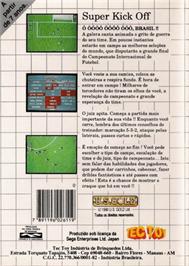 Box back cover for Super Kick Off on the Sega Master System.