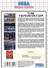 Box back cover for Terminator on the Sega Master System.