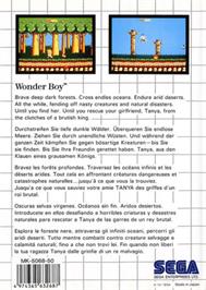 Box back cover for Wonder Boy on the Sega Master System.