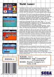 Box back cover for World Games on the Sega Master System.