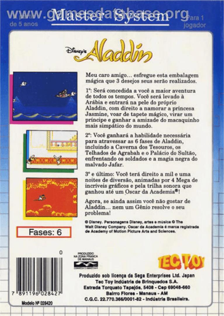 Aladdin - Sega Master System - Artwork - Box Back