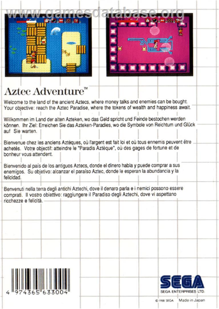 Aztec Adventure: The Golden Road to Paradise - Sega Master System - Artwork - Box Back