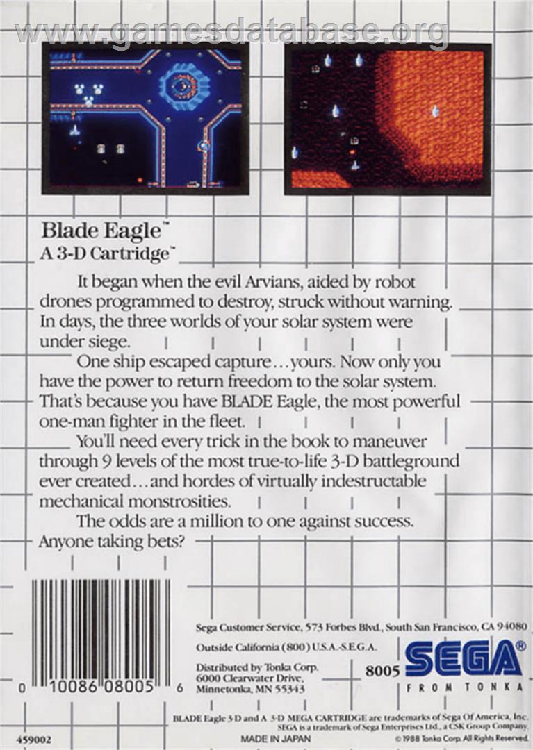 Blade Eagle 3D - Sega Master System - Artwork - Box Back