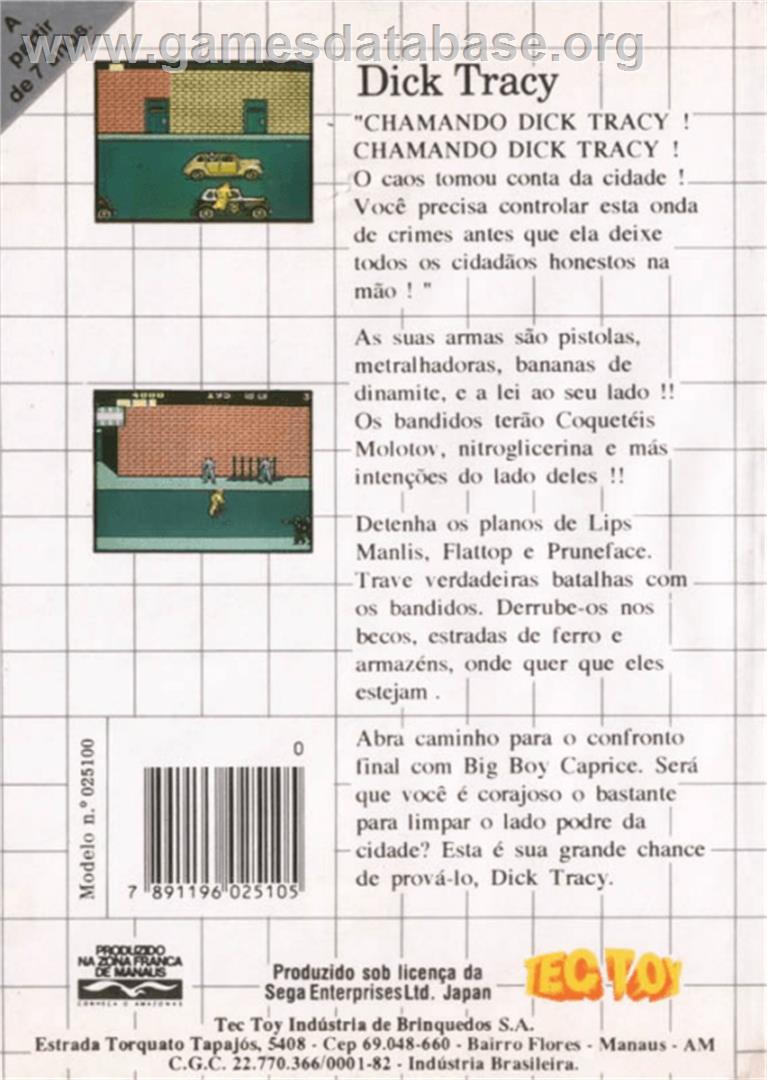 Dick Tracy - Sega Master System - Artwork - Box Back