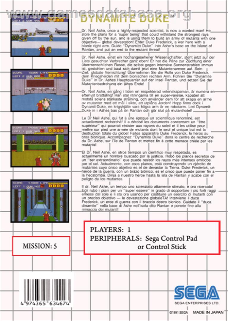 Dynamite Duke - Sega Master System - Artwork - Box Back