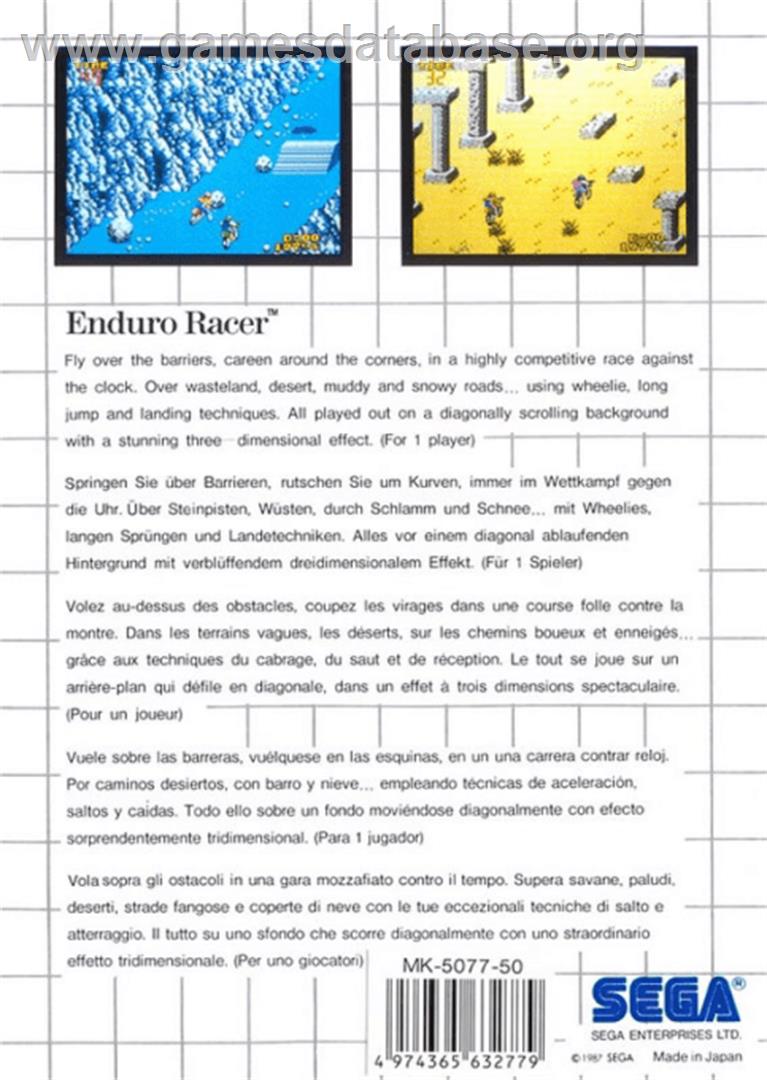 Enduro Racer - Sega Master System - Artwork - Box Back