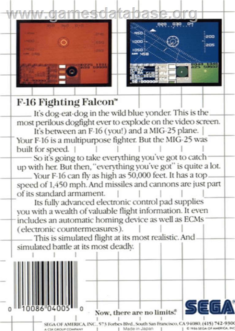 F-16 Fighting Falcon - Sega Master System - Artwork - Box Back