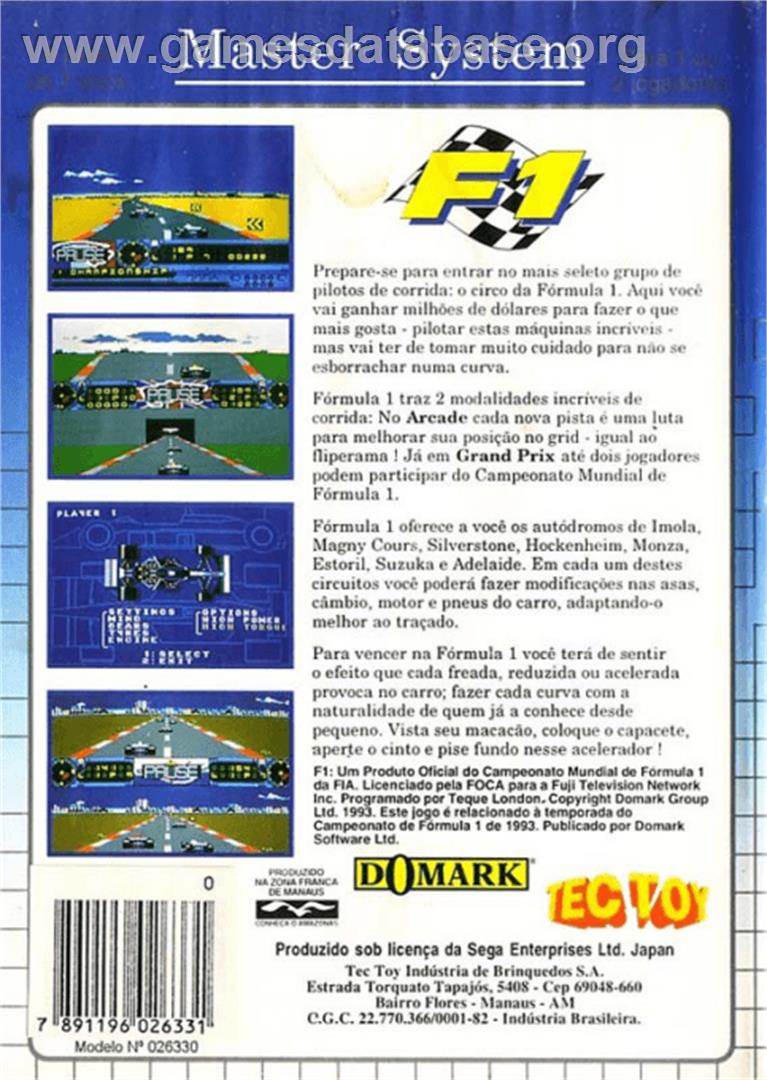 F1 - Sega Master System - Artwork - Box Back