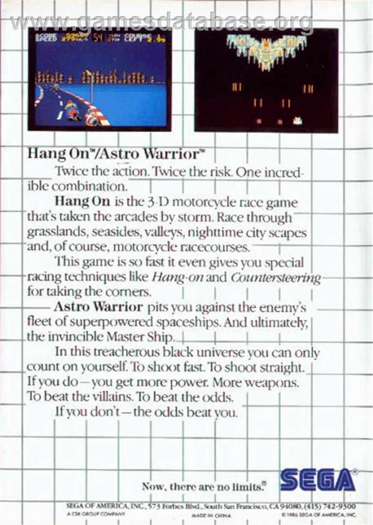 Hang-On & Astro Warrior - Sega Master System - Artwork - Box Back