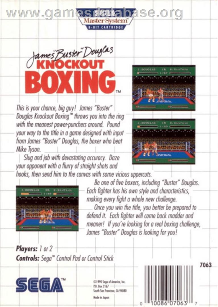 James 'Buster' Douglas Knockout Boxing - Sega Master System - Artwork - Box Back