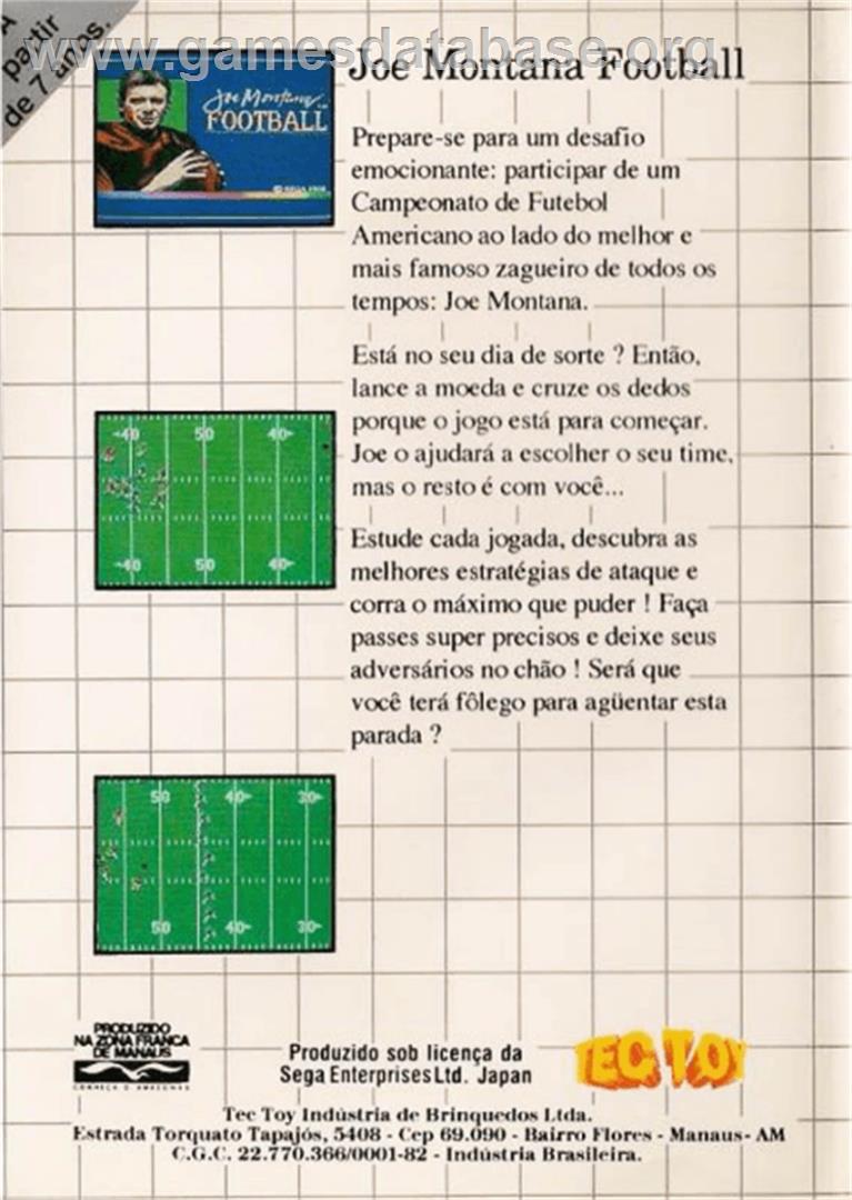 Joe Montana Football - Sega Master System - Artwork - Box Back