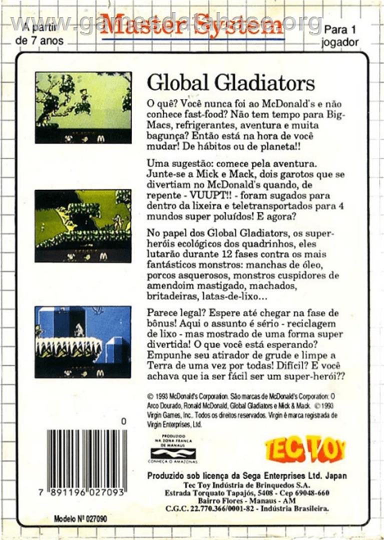 Mick & Mack as the Global Gladiators - Sega Master System - Artwork - Box Back