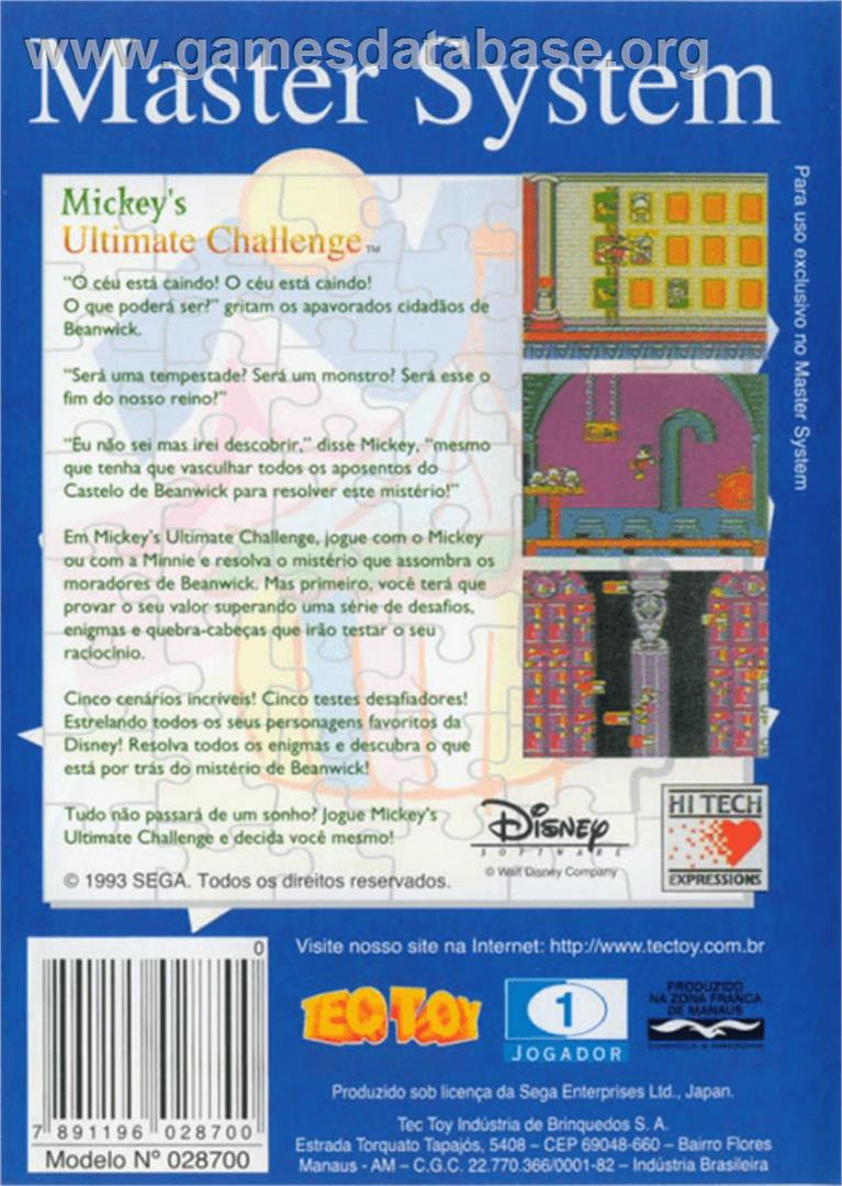 Mickey's Ultimate Challenge - Sega Master System - Artwork - Box Back