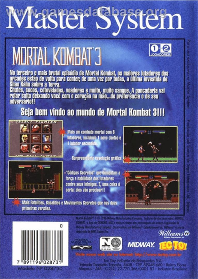 Mortal Kombat 3 - Sega Master System - Artwork - Box Back