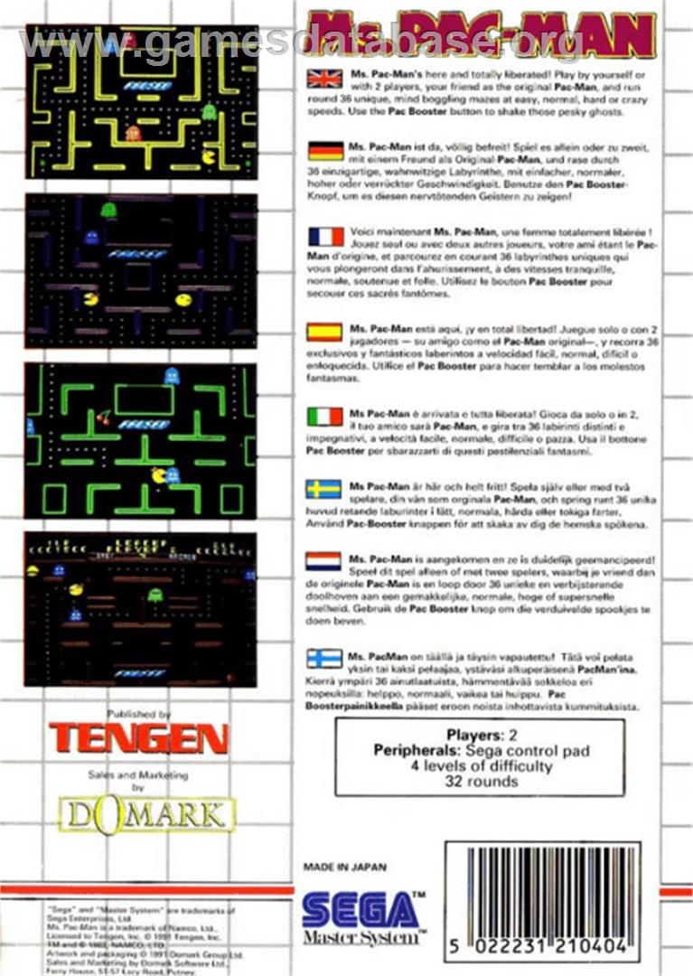 Ms. Pac-Man - Sega Master System - Artwork - Box Back