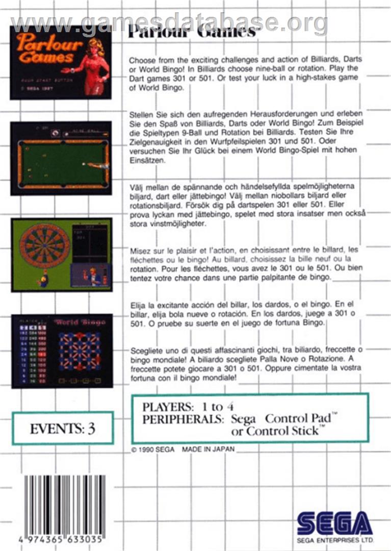 Parlour Games - Sega Master System - Artwork - Box Back