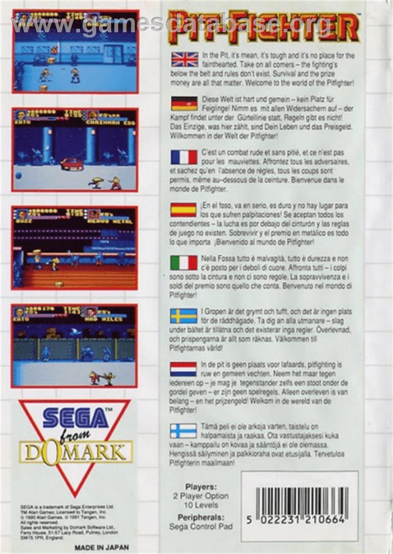 Pit Fighter - Sega Master System - Artwork - Box Back