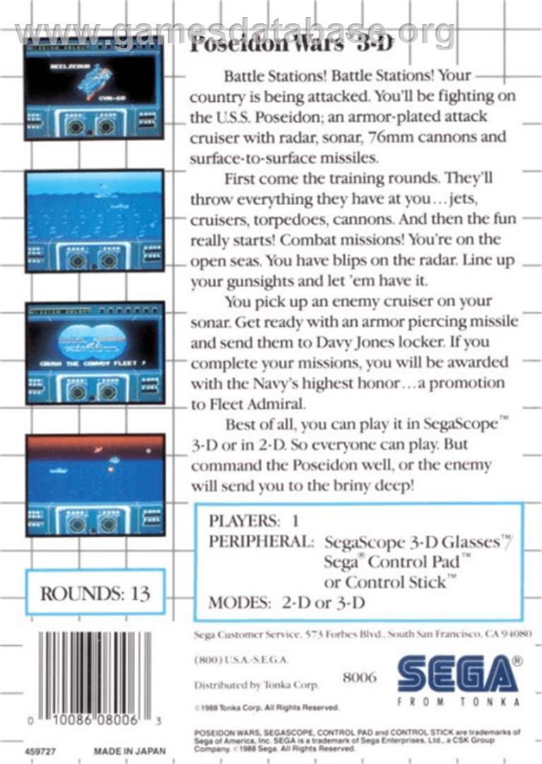 Poseidon Wars 3-D - Sega Master System - Artwork - Box Back