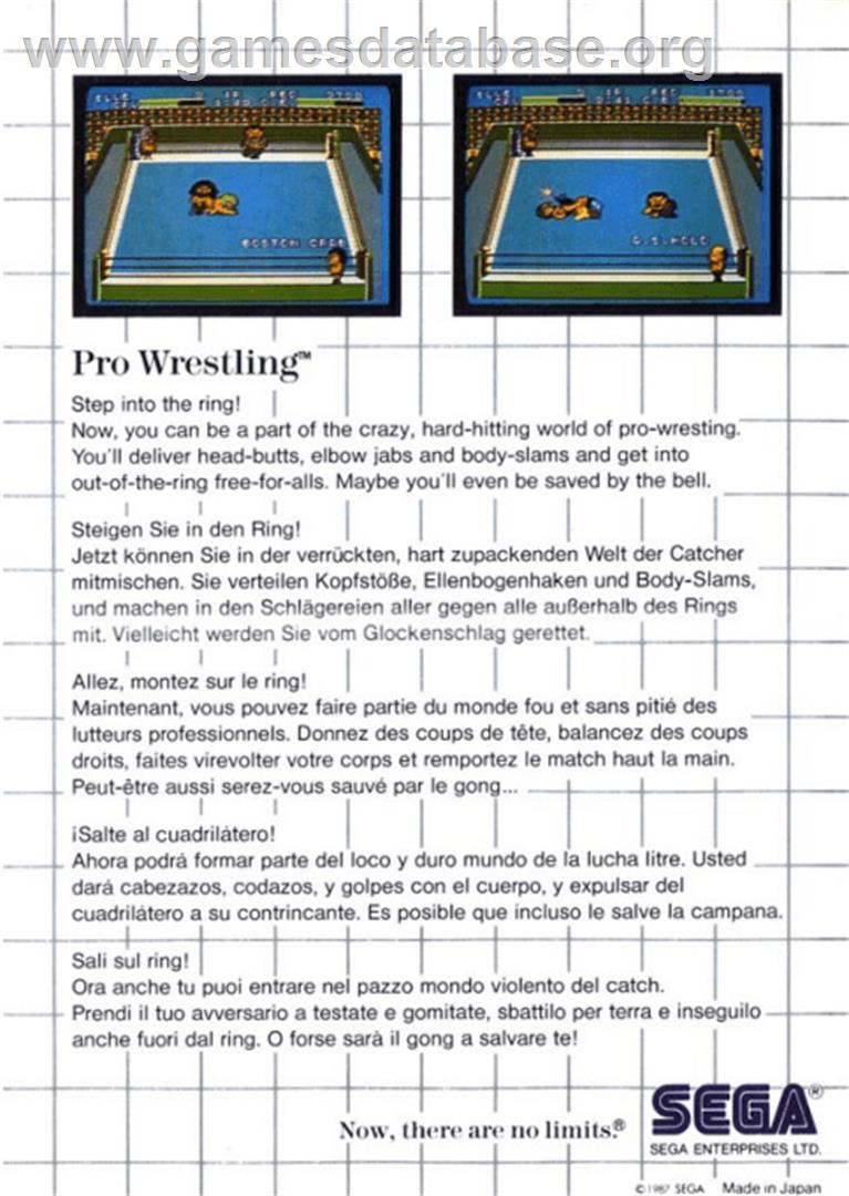 Pro Wrestling - Sega Master System - Artwork - Box Back