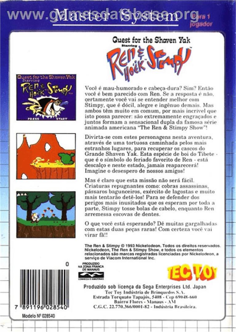 Quest for the Shaven Yak starring Ren Hoëk & Stimpy - Sega Master System - Artwork - Box Back