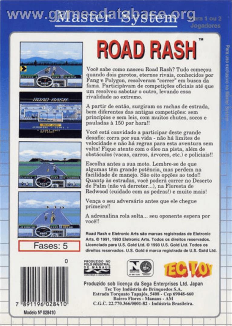 Road Rash - Sega Master System - Artwork - Box Back