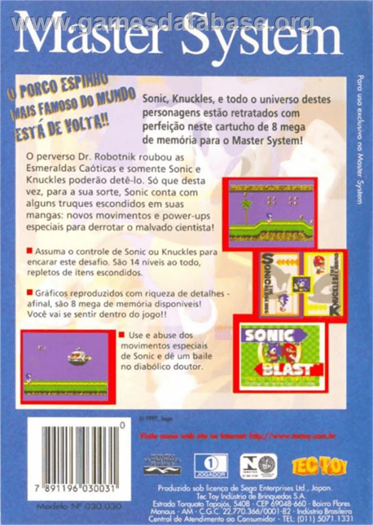 Sonic Blast - Sega Master System - Artwork - Box Back