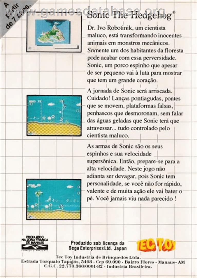 Sonic The Hedgehog - Sega Master System - Artwork - Box Back