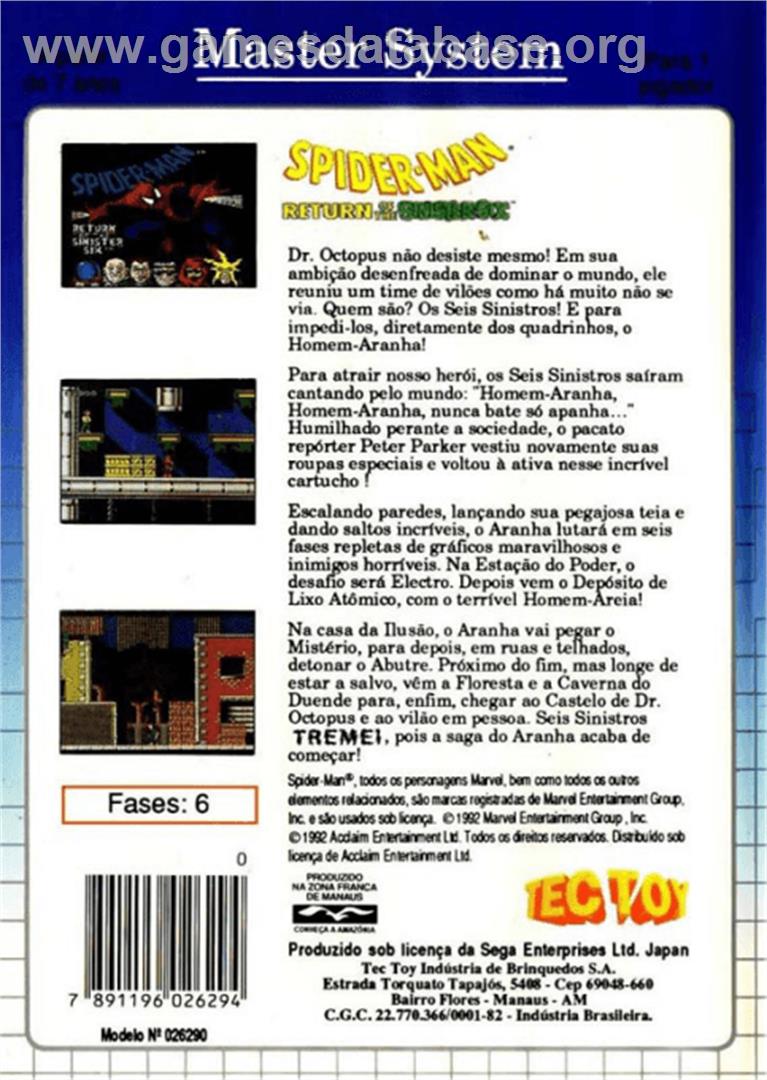 Spider-Man: Return of the Sinister Six - Sega Master System - Artwork - Box Back