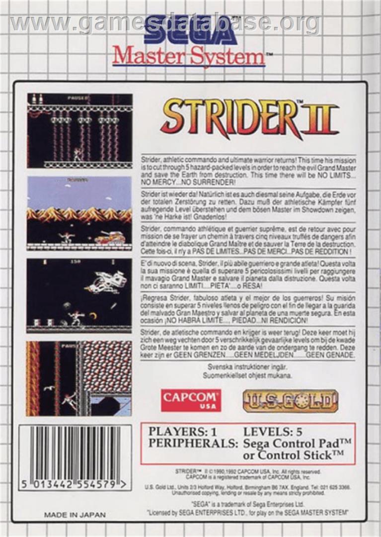 Strider 2 - Sega Master System - Artwork - Box Back