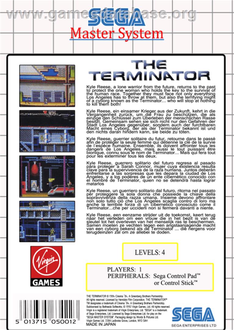Terminator - Sega Master System - Artwork - Box Back