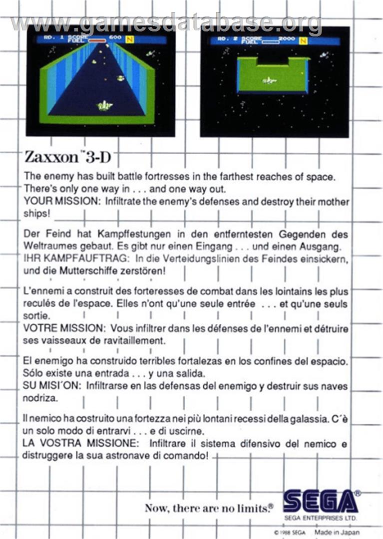 Zaxxon 3-D - Sega Master System - Artwork - Box Back