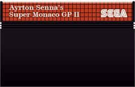 Cartridge artwork for Ayrton Senna's Super Monaco GP 2 on the Sega Master System.