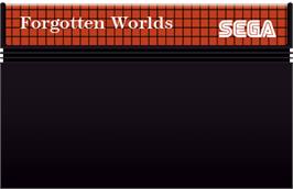 Cartridge artwork for Forgotten Worlds on the Sega Master System.