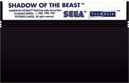 Cartridge artwork for Shadow of the Beast on the Sega Master System.