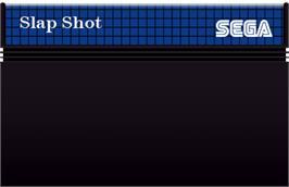 Cartridge artwork for Slap Shot on the Sega Master System.