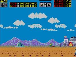 In game image of Choplifter on the Sega Master System.